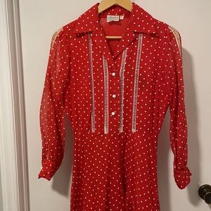 Avalon Classics Inc red & white polka dot balloon sleeve full length dress 10